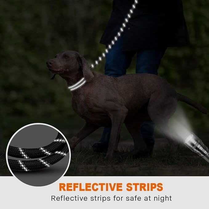 Rope Dog Leash 6 FT with Comfortable Padded Handle, Highly Reflective Threads Leash for Medium Large Dogs, 1/2 inch, Black