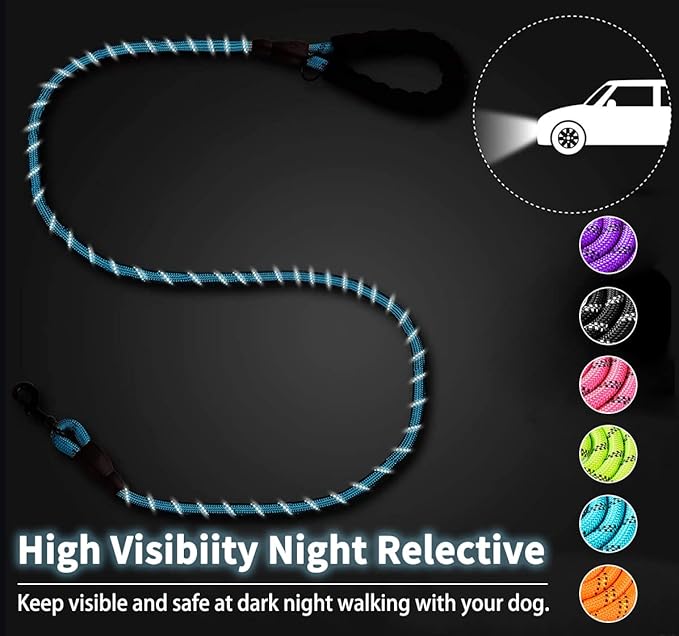 2 Pack Dog Leash 5 FT Heavy Duty - Comfortable Padded Handle - Reflective Dog Leash for Medium Large Dogs with Collapsible Pet Bowl