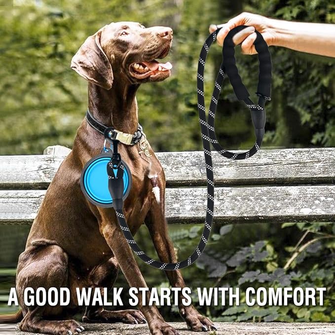 2 Pack Dog Leash 5 FT Heavy Duty - Comfortable Padded Handle - Reflective Dog Leash for Medium Large Dogs with Collapsible Pet Bowl