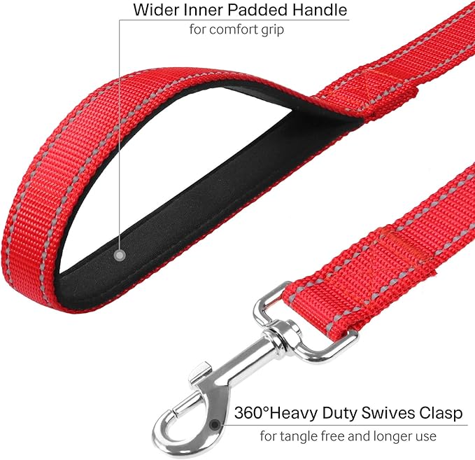 6FT Reflective Dog Leash with Soft Padded Handle for Training,Walking Lead for Large & Medium Dog,1 Inch Wide,Red