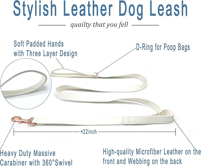 Dog Leash 6ft Long,Traffic Padded Two Handle,Heavy Duty,Double Handles Lead for Control Safety Training,Leashes for Large Dogs or Medium Dogs,Dual Handles Leads (Off-White, 25MM*6FT)