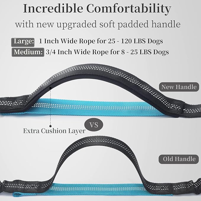 Hands Free Dog Leash with Zipper Pouch, Dual Padded Handles and Durable Bungee for Walking, Jogging and Running Your Dog (Large, 25-120 lbs, Black)