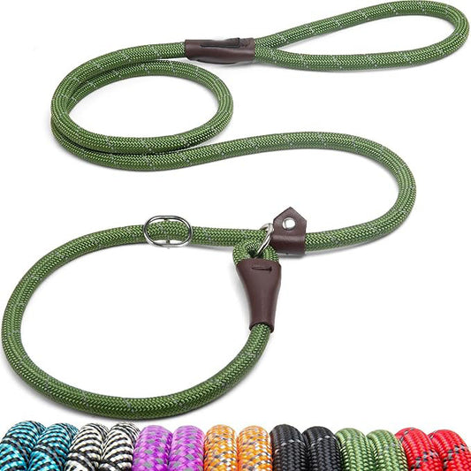 Durable Slip Lead, 6 FT x 1/2" Heavy Duty Loop Leash, Comfortable Strong Rope for Large, Medium Dogs, No Pull Pet Training With Highly Reflective, Green