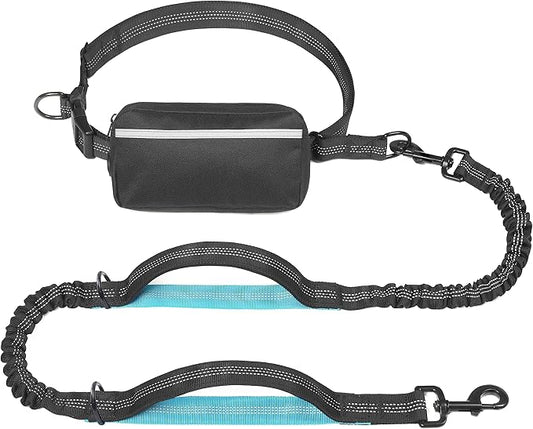 Hands Free Dog Leash with Zipper Pouch, Dual Padded Handles and Durable Bungee for Walking, Jogging and Running Your Dog (Large, 25-120 lbs, Black)