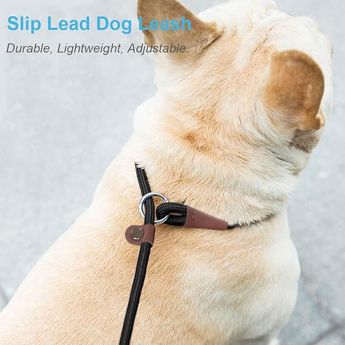 Slip Lead Control Leash for Dogs No Pull,  Colors Classic Dog Lead 7 FT Pet Slip Leash, 1/4” Rope Leashes for Small Medium Animals (7ft*1/4", Black)