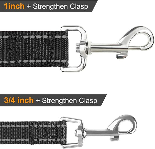 Double-Sided Reflective Dog Leash, 6 FT/5 FT/4 FT, Padded Handle Nylon Heavy Duty Leashes for Medium & Large Dogs Walking, Black, 6FT