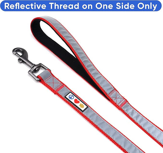 6 FT Padded Dog Leash with Comfortable Neoprene Padding Handle - Red Lead | Small Reflective Dog Leash with Highly Reflective Band Perfect for Medium and Large Dogs and Puppies.