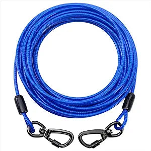 50FT Dog Tie Out Cable, Heavy Duty Dog Runner Lead with 360° Swivel Clips for Large Pets up to 500 lbs, Chew Proof Lockable Leash for Yard Camping Outdoor -Blue,50FT