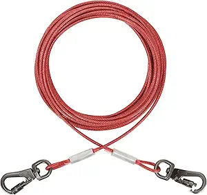 Dog Tie Out Cable 10 Feet-Dog Lead for Yard-Leash Outside for Small to Medium Pets Dogs Up to 60 lbs - Outdoor Dogs Runner Tether (Red, 60Ibs 20ft)