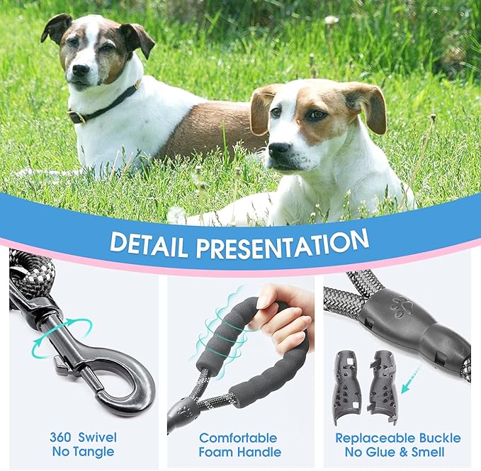 2/4/5/6 FT Dog Leash with Comfortable Padded Handle and Highly Reflective Threads for Small Medium and Large Dogs (5FT-1/2'', Black)