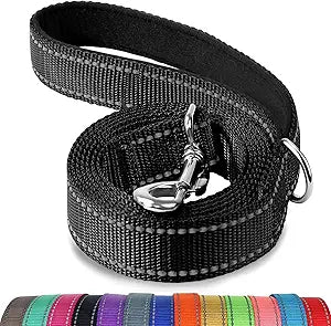 Double-Sided Reflective Dog Leash, 6 FT/5 FT/4 FT, Padded Handle Nylon Heavy Duty Leashes for Medium & Large Dogs Walking, Black, 6FT